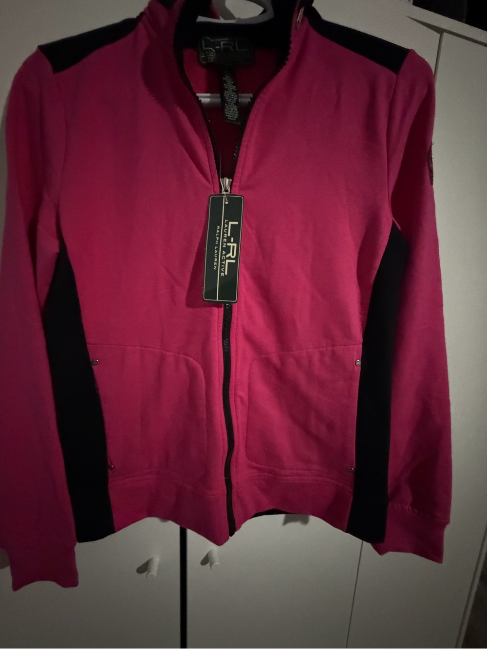 Ralph Lauren Fuchsia and Black Zip Bomber Jacket